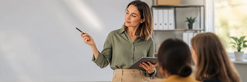 Profesora acompañando a estudiantes durante una clase en Yo Hablo Inglés